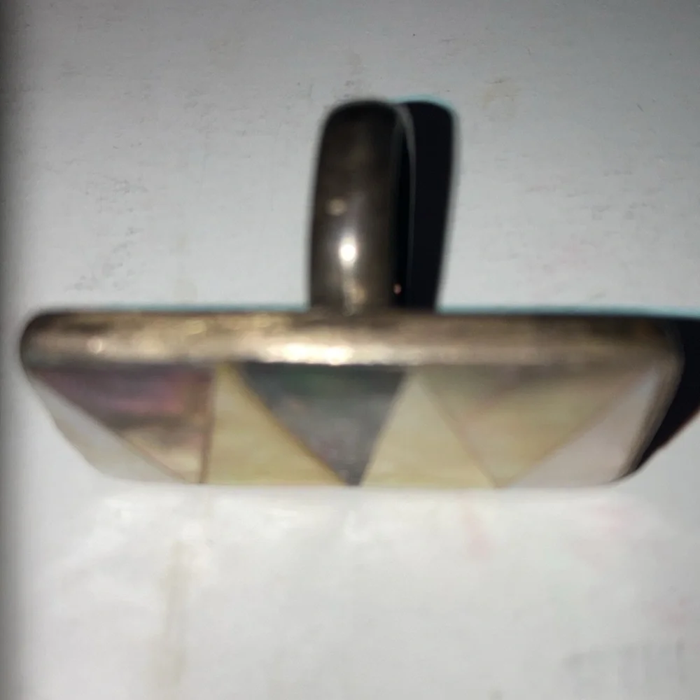 Sterling Backgammon Ring  2” Long Abalone and Sterling Ring
